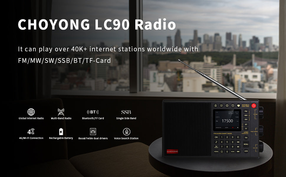 CHOYONG LC90 Internet Radio Professional Multi-Functional SmartMulti-Band WIFI/4G Global Version choyoung Portable Radio FM/LW/MW/SW/SSB Shortwave Radio Bluetooth,TFCard,All World Radios