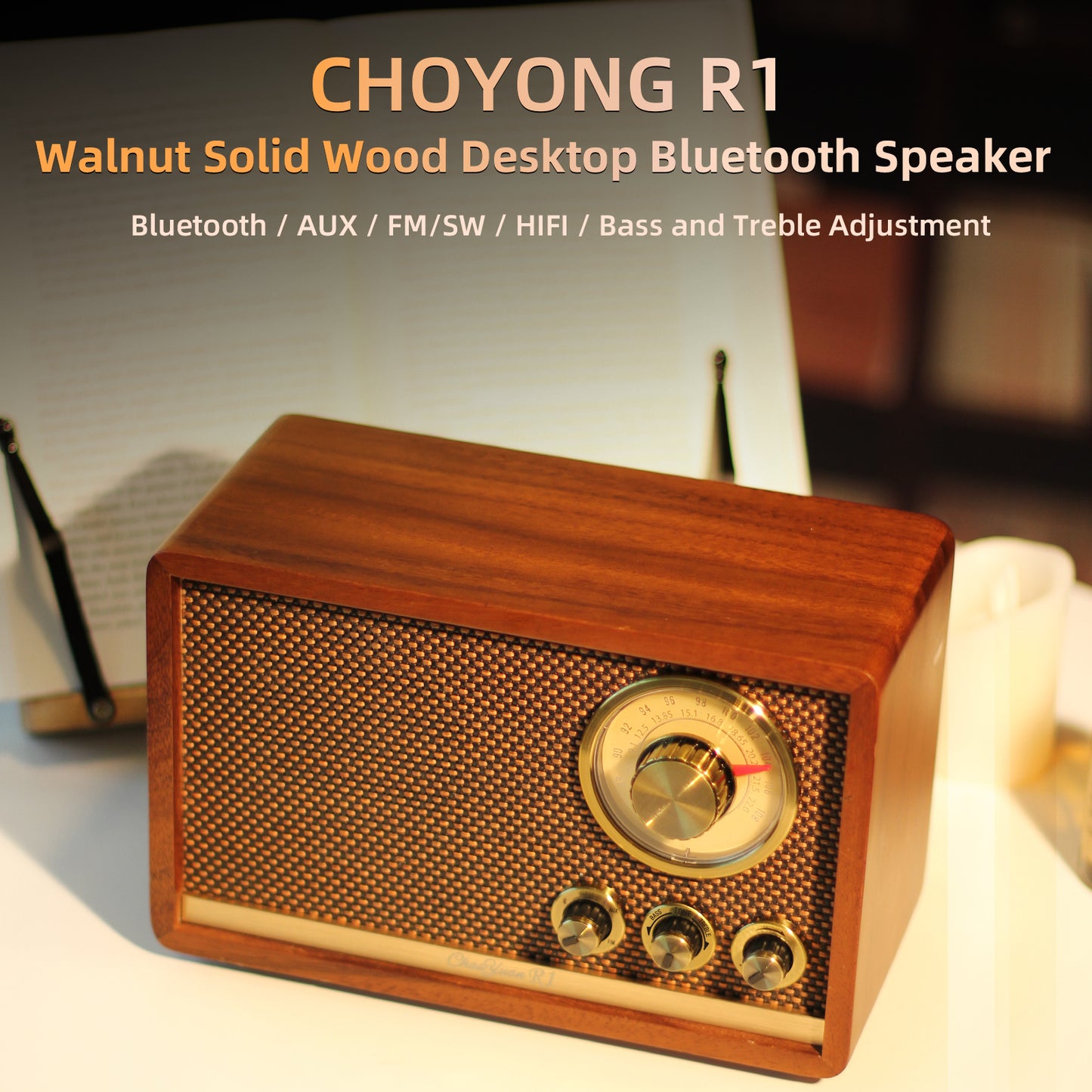 ChaoYuan R1 Walnut Solid Wood Bluetooth Radio,Vintage Speaker, AM/FM Radio ,Shortwave radio for Home CHOYONG R1 CHOYOUNG RADIO