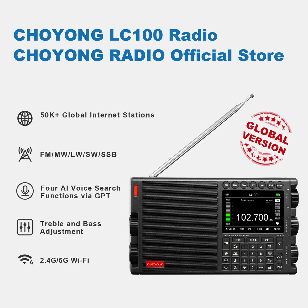 CHOYONG LC100 Internet Radio Multi-Band Smart Radio WiFi/4G Global Version