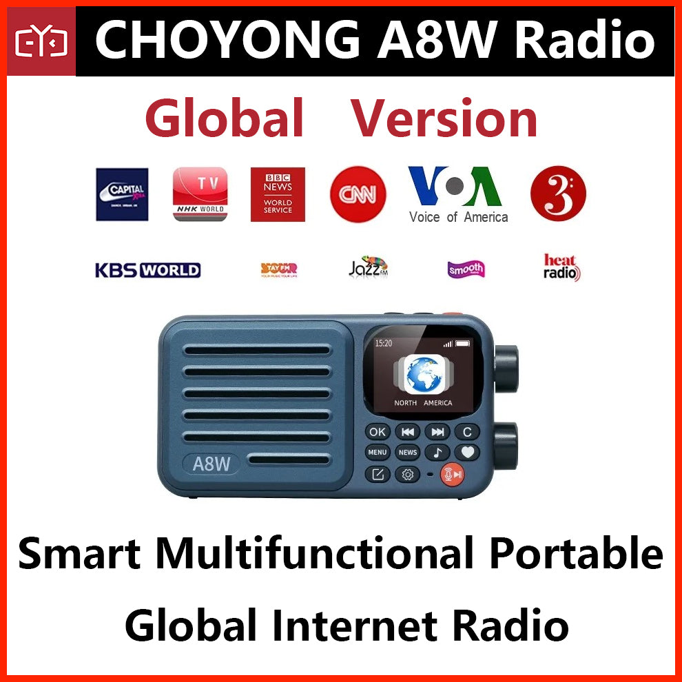 Choyong Radio A8W Portable Smart Internet Radio Receiver WIFI/4G Radio Speaker with FM,Micro-SD Card,All World Radios,for Home with WiFi,Digital Radio