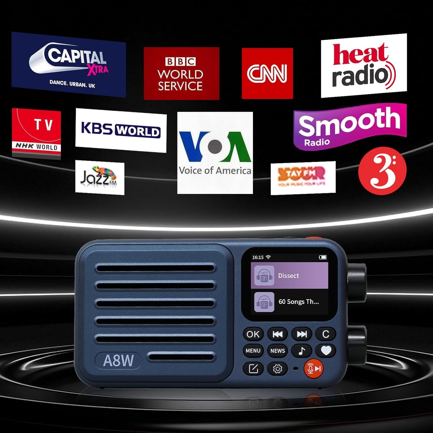 Choyong A8W Internet Radio Portable Smart Receiver WIFI/4G Global Version Radio Speaker with FM,TF Card,All World Radios,for Home with WiFi,Digital Radio,choyoung Navy Blue