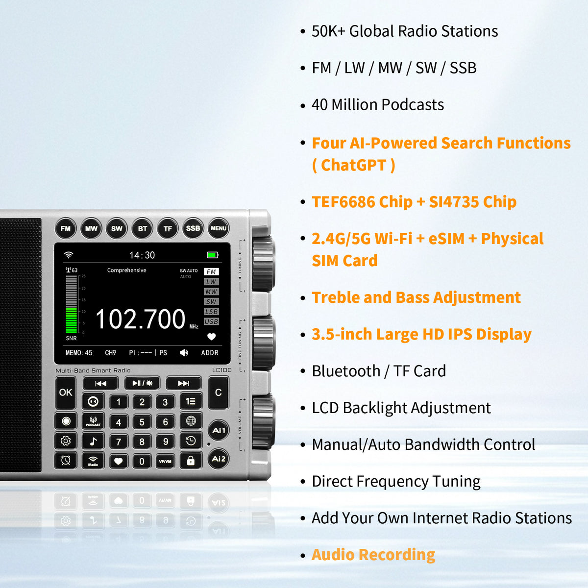 CHOYONG LC100 Internet Radio Multi-Band Smart Radio WiFi/4G Global Version
