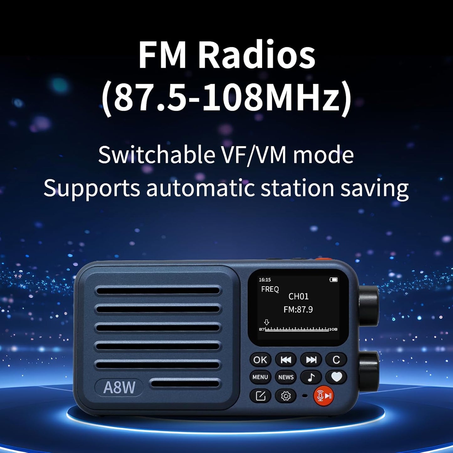 Choyong A8W Internet Radio Portable Smart Receiver WIFI/4G Global Version Radio Speaker with FM,TF Card,All World Radios,for Home with WiFi,Digital Radio,choyoung Navy Blue